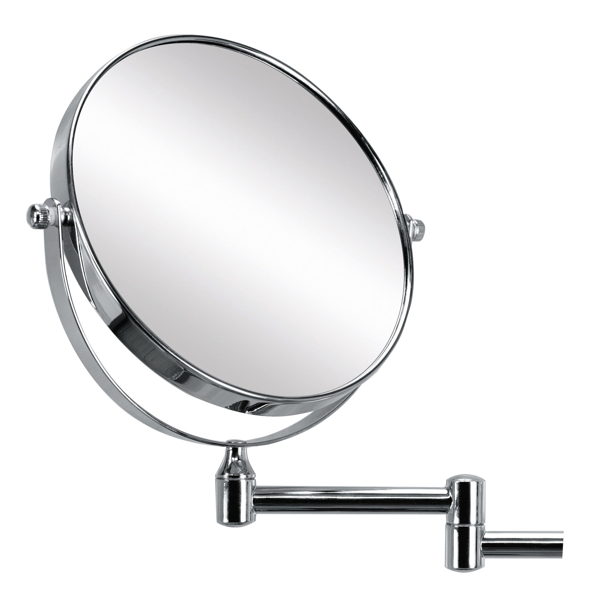 Runder Kosmetikspiegel mit Vergrößerung und schwenkbarem Wandarm, chrom