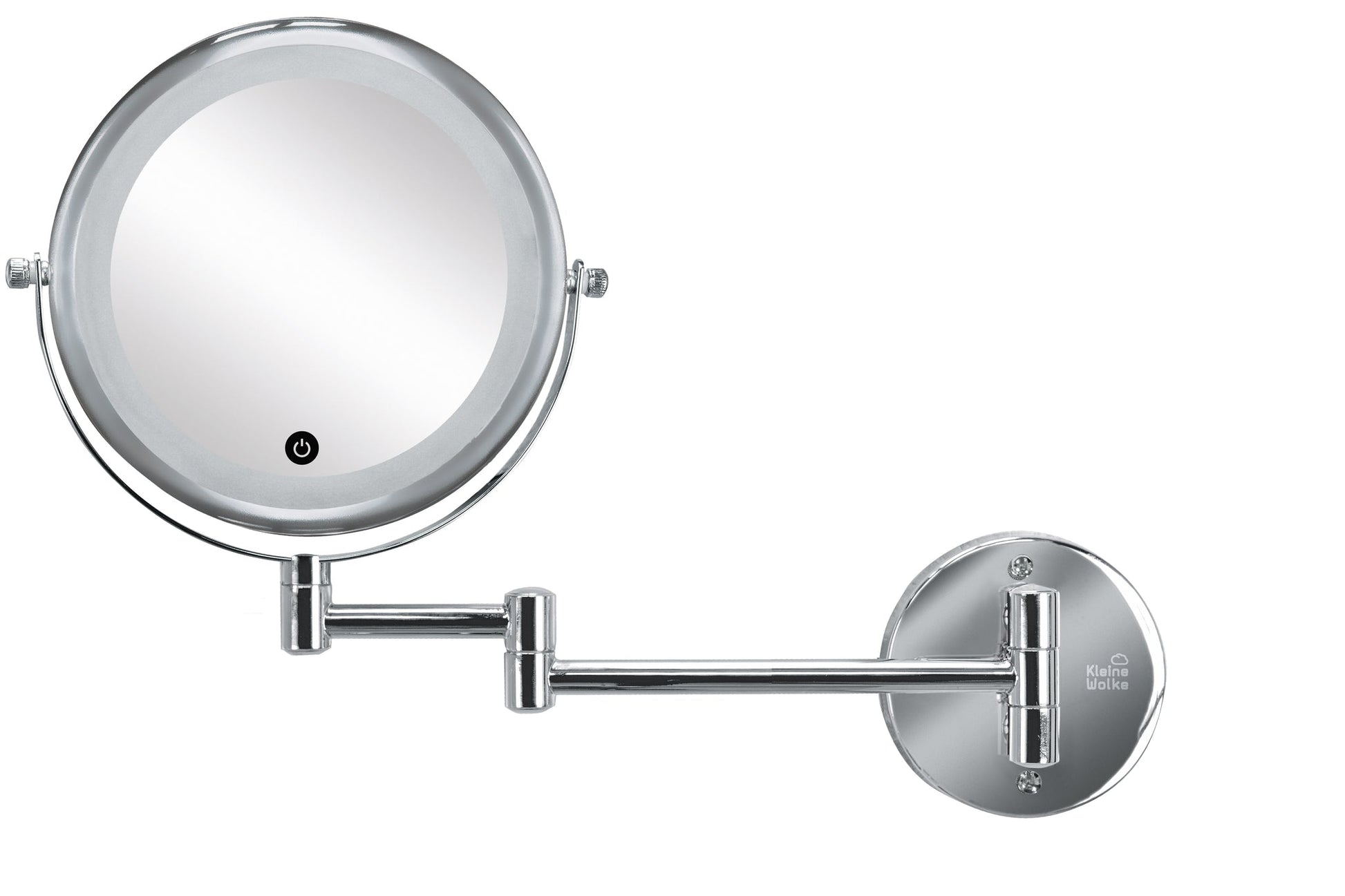Runder verchromter Kosmetikspiegel mit ausziehbarem, drehbarem Wandarm