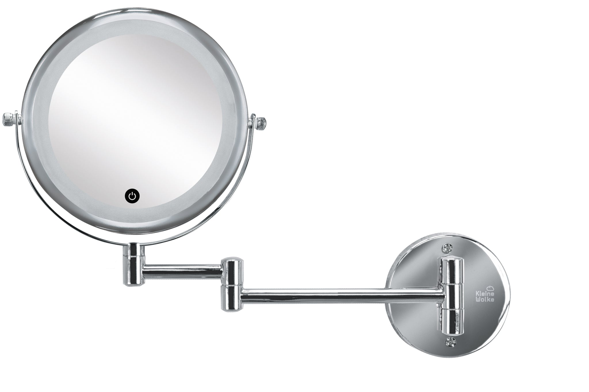 Runder verchromter Kosmetikspiegel mit ausziehbarem, drehbarem Wandarm