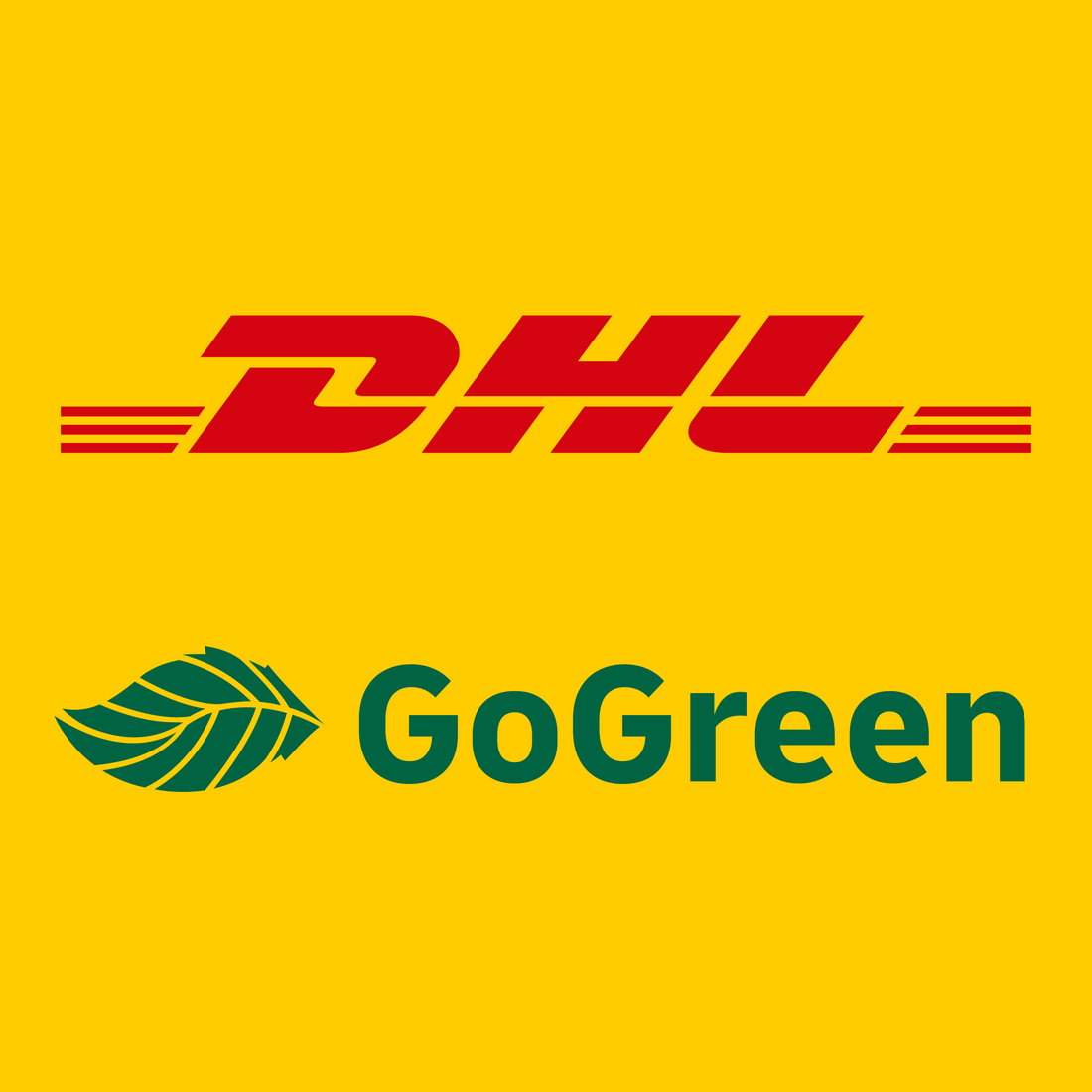 Das Bild zeigt das DHL GoGreen Logo für klimafreundlichen, nachhaltigen Versand.