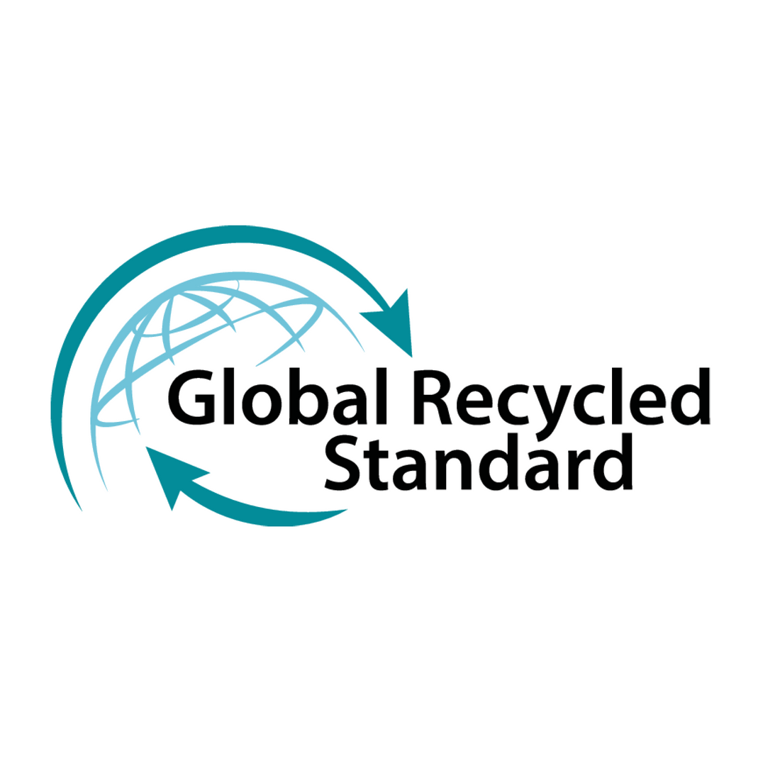 Das Bild zeigt das Global Recycled Standard Logo mit Weltkugel und zwei Pfeilen.