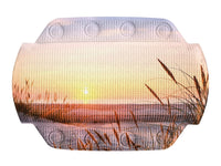 Strukturierte Badematte mit Sonnenuntergang und Dünen-Gräsern als Motiv