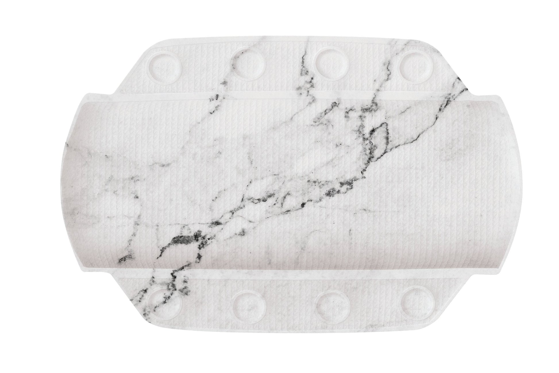 Weiße Badematte mit grauer feiner Marmoroptik und rutschfesten Noppen