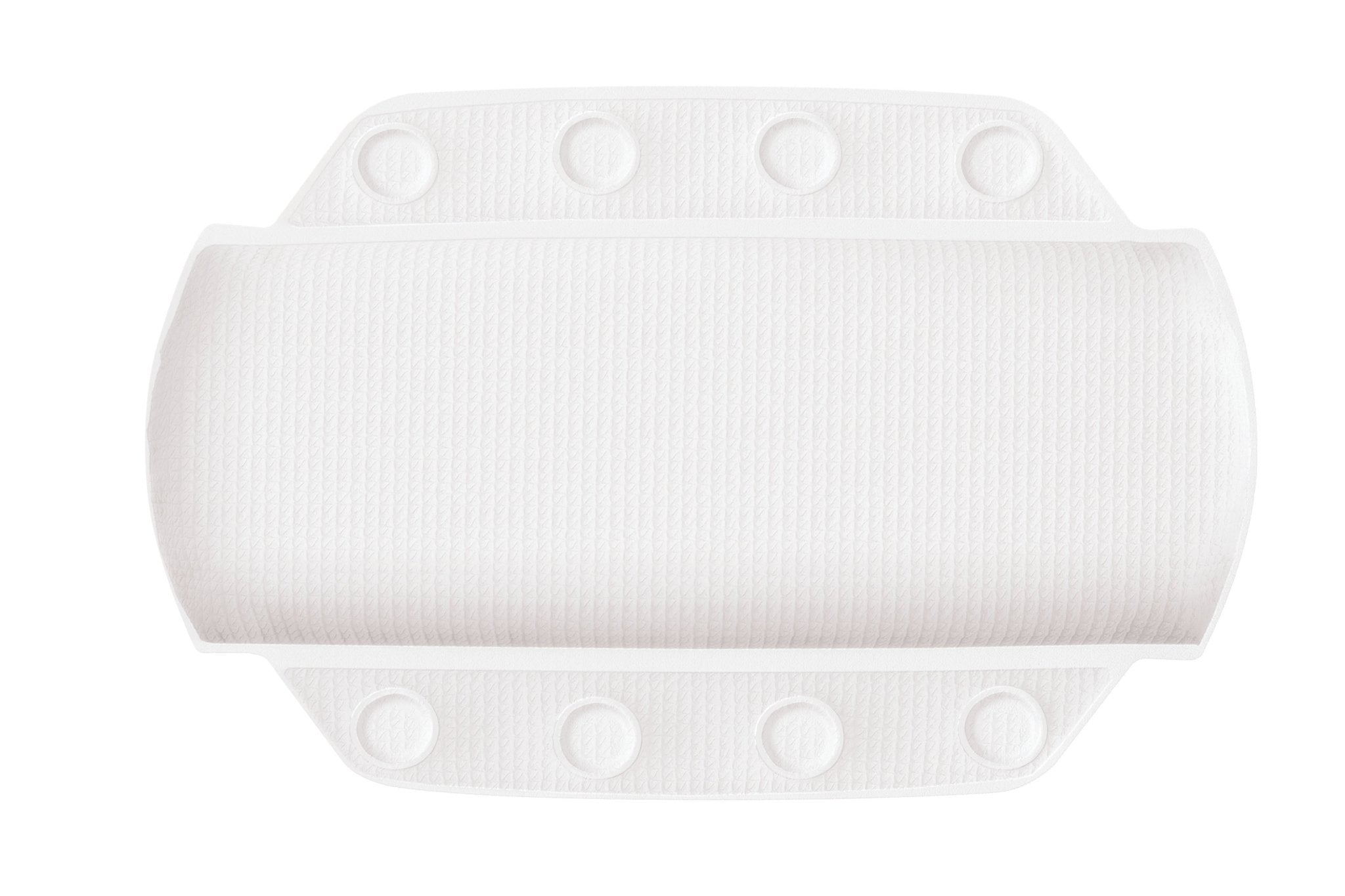 Weißes Nackenpolster PILLOW 32 x 22 cm mit Saugnäpfen in Draufsicht auf weißem Hintergrund.