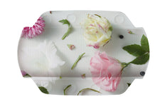 Weiße Badematte mit rosa und weißen Rosen und grünen Blättern Motiv