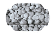 Grauweißes Nackenpolster STEPSTONE mit Kieselsteinmotiv in rechteckiger Form von oben gesehen.