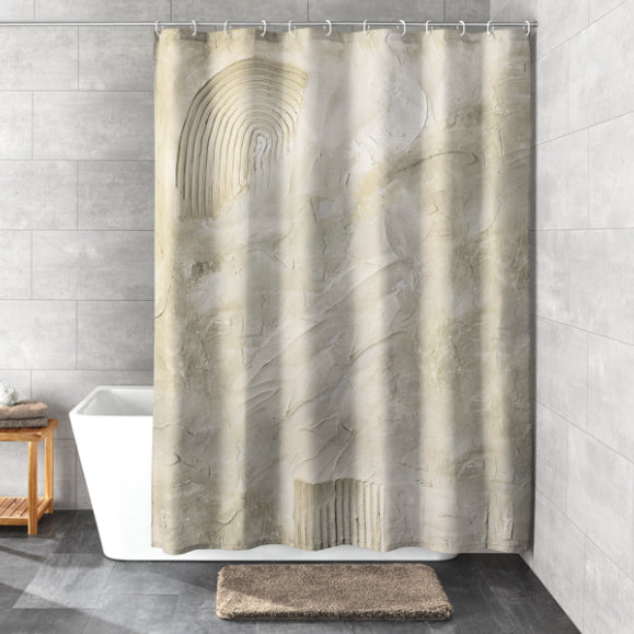 Kleine Wolke Duschvorhang mit abstraktem Beige-Relief im modernen Bad.