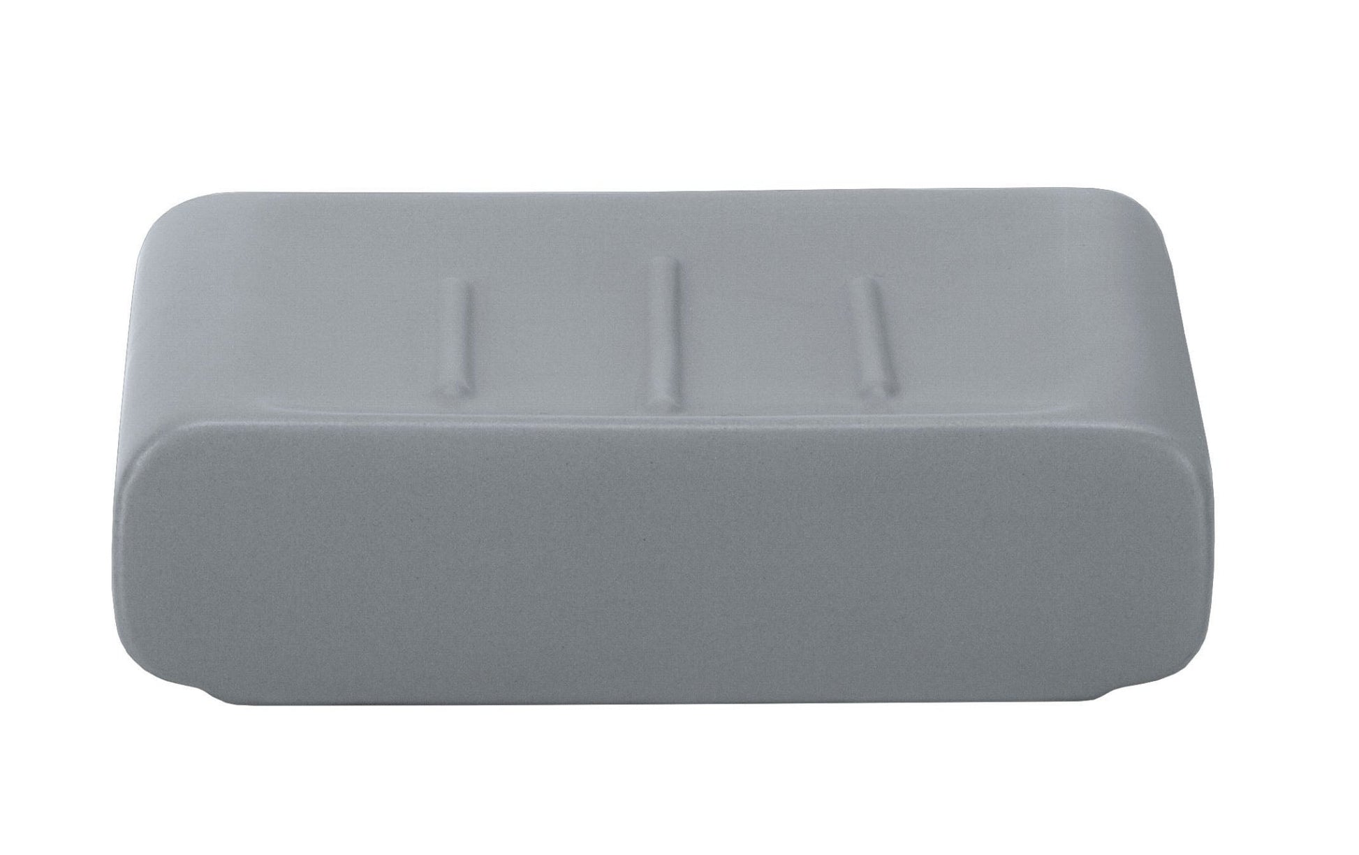 Seifenschale CUBIC Anthrazit aus Keramik in rechteckiger Form von vorne gezeigt.