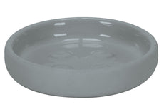 Runde graue Seifenschale aus Keramik mit leicht erhöhtem, schlichtem Rand
