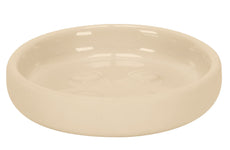 Runde, beige Keramik-Seifenschale mit Rand und glatter Innenfläche