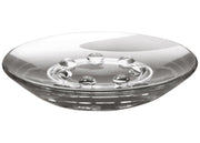 Runde, transparente Seifenschale aus Glas mit erhöhten Noppen innen auf dem Boden