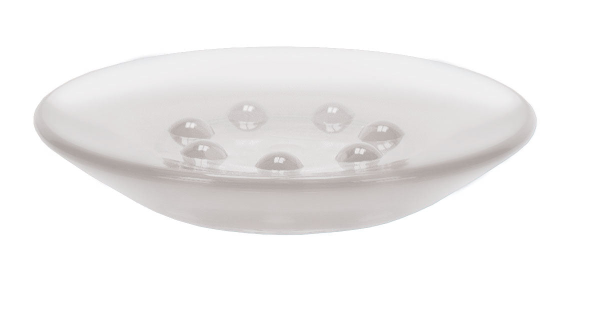 Transparente ovale Seifenschale aus Glas mit erhöhten Noppen innen