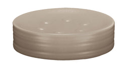 Runde beige Seifenschale aus Keramik mit Rillen und Ablaufnoppen