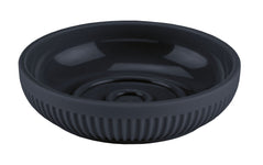 Runde schwarze Seifenschale aus Keramik mit gerilltem Rand außen