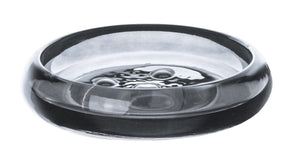 Runde, transparente Seifenschale aus Glas mit erhöhten Noppenboden