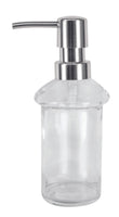 Transparenter Seifenspender aus Glas mit silbernem Pumpaufsatz oben