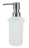 Zylindrischer Seifenspender aus satiniertem Glas mit Edelstahlpumpe