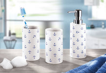 Bad-Set mit Zahnbürstenbecher, Becher und Seifenspender mit Ankern im maritimen Design