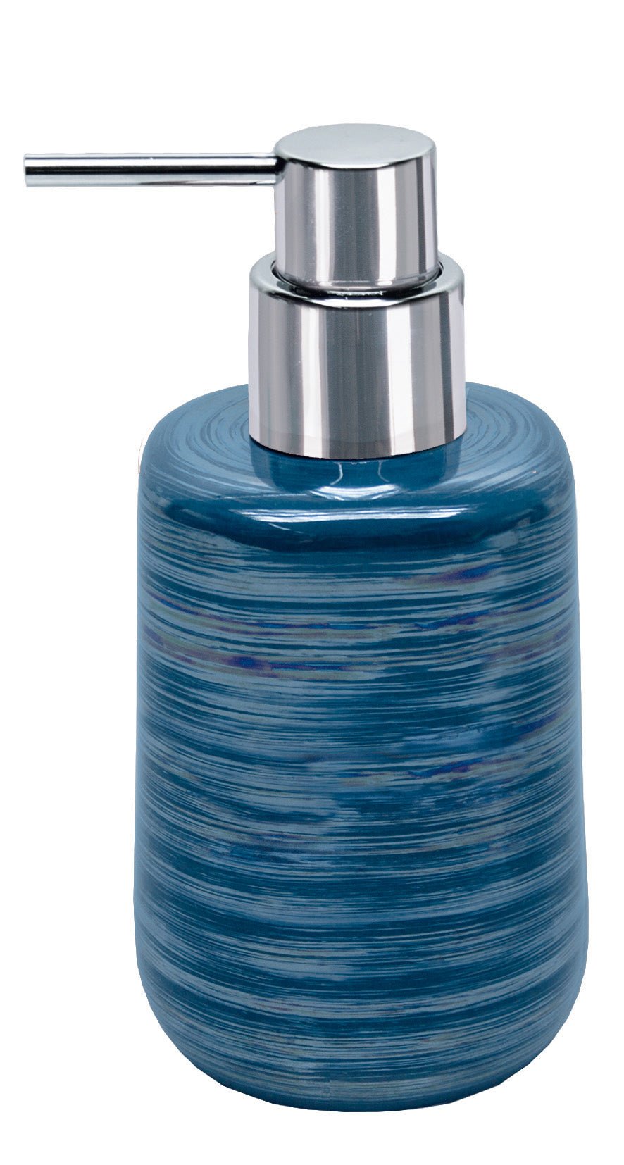 Seifenspender ARGENTIC Mare in Blau mit silberner Pumpe vor weißem Hintergrund.