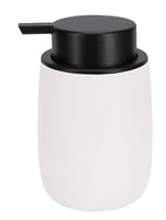 Seifenspender aus weißer Keramik mit schwarzem Pumpkopf im Modern-Design