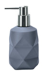 Grauer Seifenspender mit diamantförmiger Struktur und Chrompumpe oben