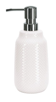 Hellrosa Keramik-Seifenspender mit Noppenstruktur und Chrompumpe