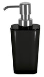 Schwarzer, eckiger Seifenspender mit silbernem Pumpkopf aus Metall