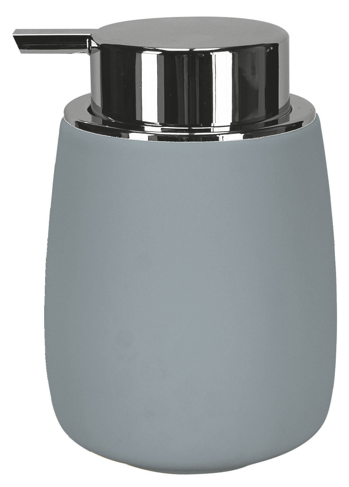 Seifenspender ECLIPSE Nebel steht frei mit grauem Korpus und glänzendem, verchromtem Pumpkopf.