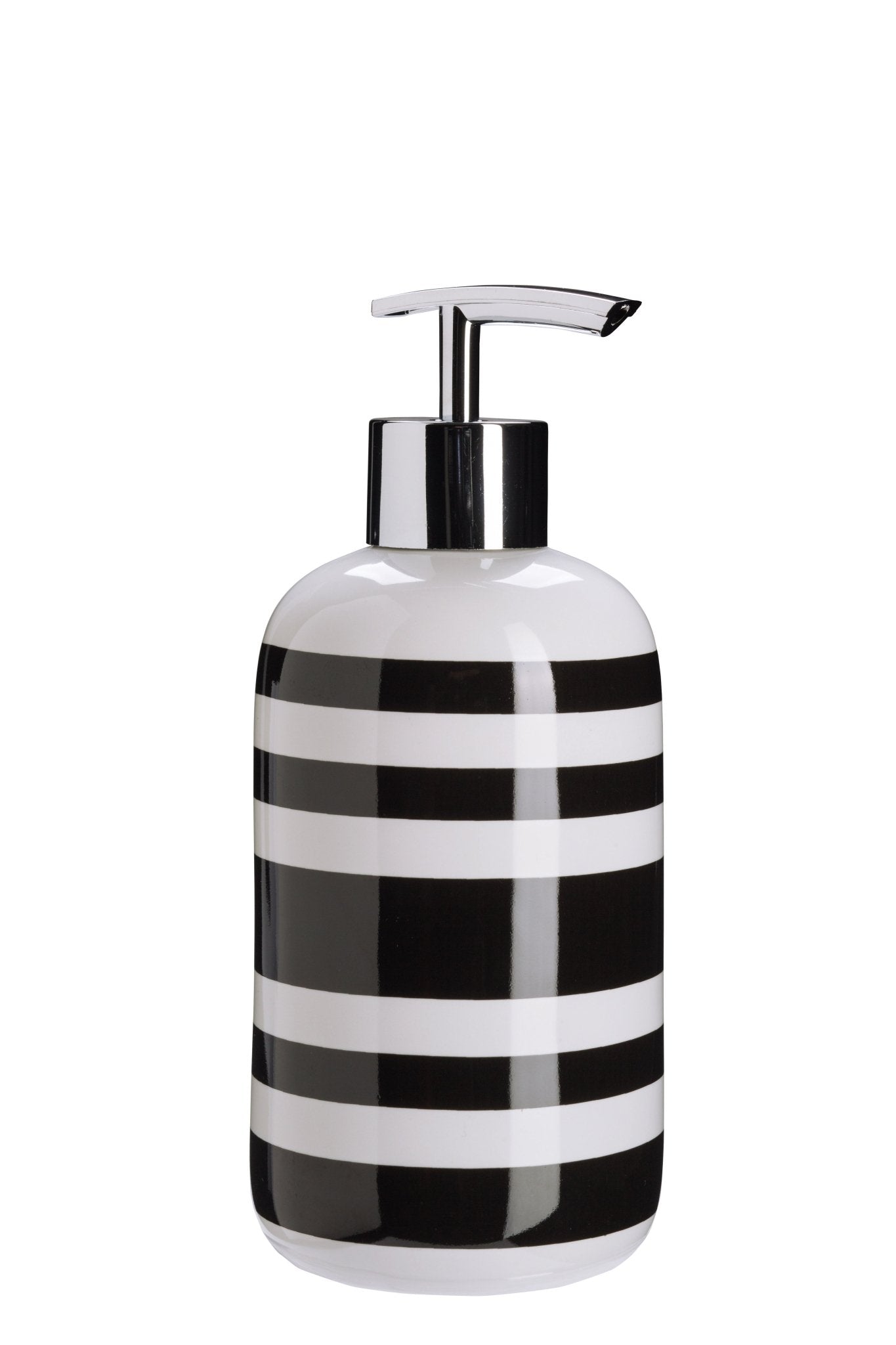 Seifenspender aus Keramik mit schwarzen und weißen Querstreifen