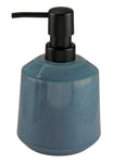 Blauer Seifenspender aus Keramik mit schwarzem Pumpkopf, modernem Design