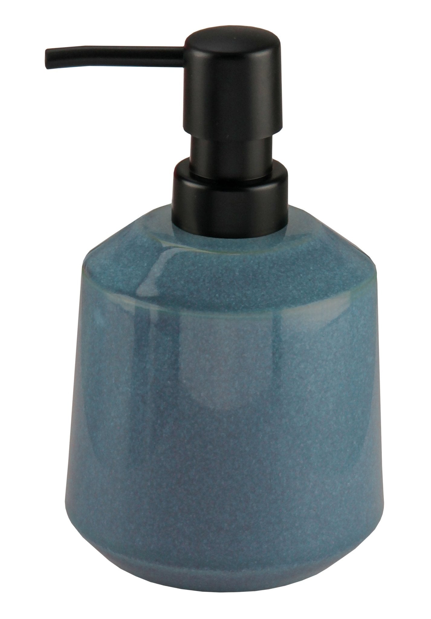 Seifenspender MYSTIC Navy steht mit schwarzem Pumpkopf vor weißem Hintergrund.