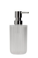 Seifenspender aus satiniertem Glas mit modernem verchromtem Pumpkopf