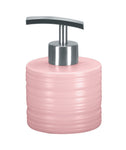 Rosa zylindrischer Seifenspender aus Keramik mit silbernem Pumpkopf