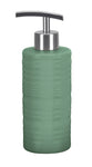 Grüner Seifenspender aus Keramik mit silberner Metallpumpe, matt