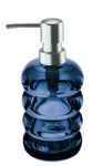 Blauer, gerippter Seifenspender aus Glas mit silberner Pumpvorrichtung