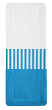 Weiß-blaue Antirutschmatte mit Streifenmuster auf weißem Hintergrund.
