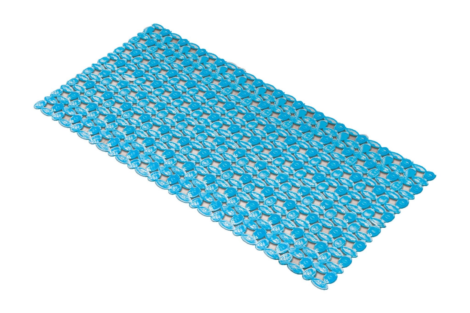 Türkise Wanneneinlage IVY 39x69 cm mit runder Lochstruktur liegt flach auf weißem Hintergrund.