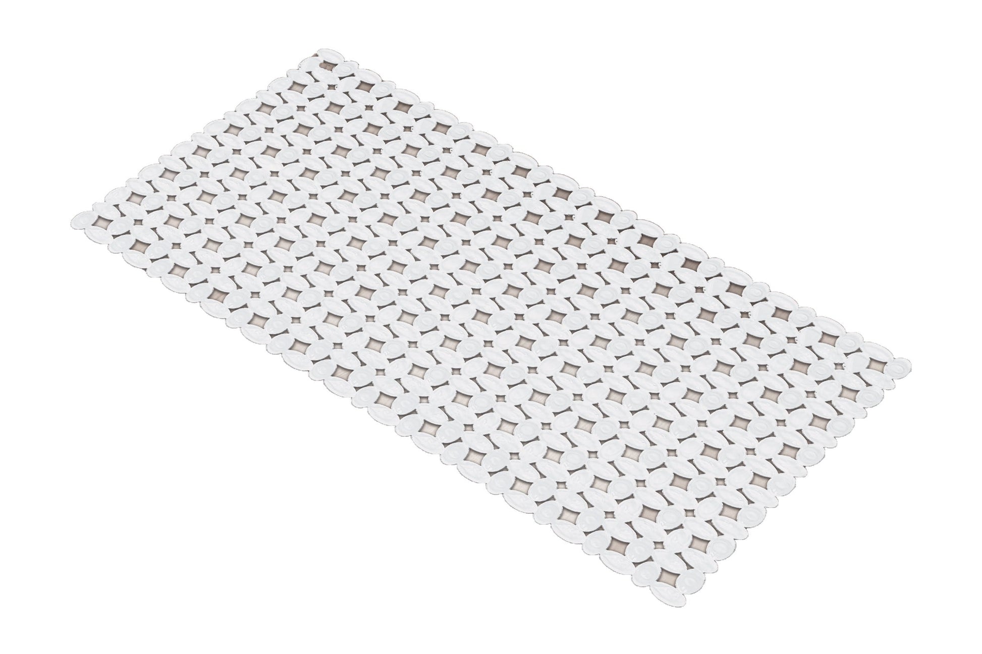 Die weiße Wanneneinlage IVY 39 x 69 cm liegt rechteckig ausgebreitet auf einer Fläche.