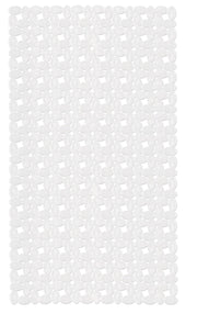 Weiße Wanneneinlage IVY 39 x 69 cm mit runder Struktur liegt flach vor hellem Hintergrund.