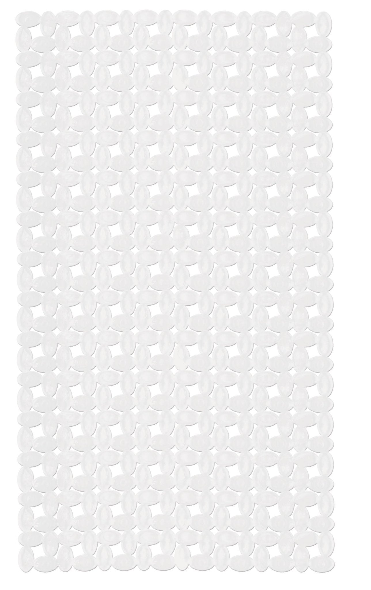 Weiße Wanneneinlage IVY 39 x 69 cm mit runder Struktur liegt flach vor hellem Hintergrund.