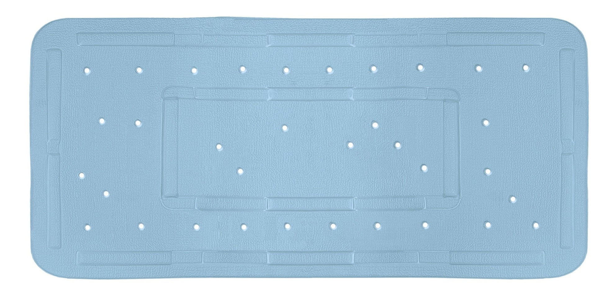 Die hellblaue Wanneneinlage SOFTY Azur 36 x 80 cm mit Lochmuster ist von oben zu sehen.