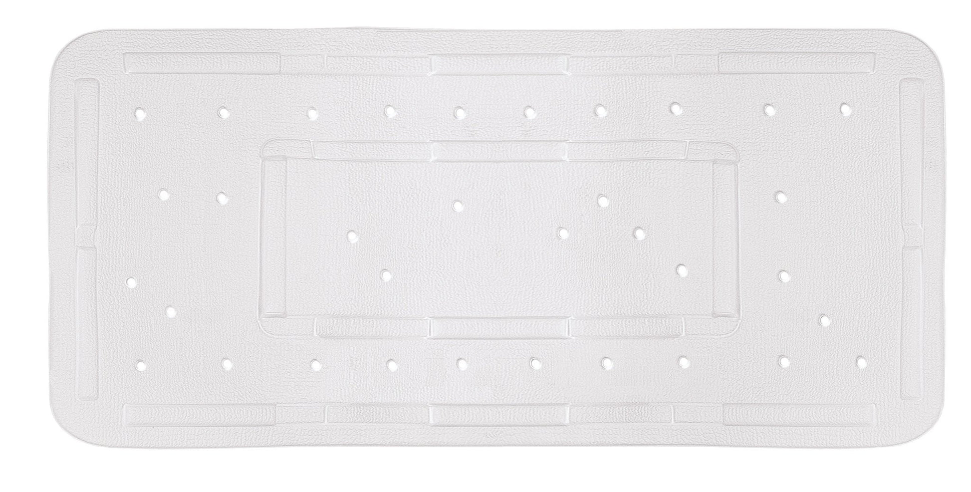 Weiße Wanneneinlage SOFTY 36 x 80 cm liegt flach mit rutschhemmender Struktur und Lochmuster.