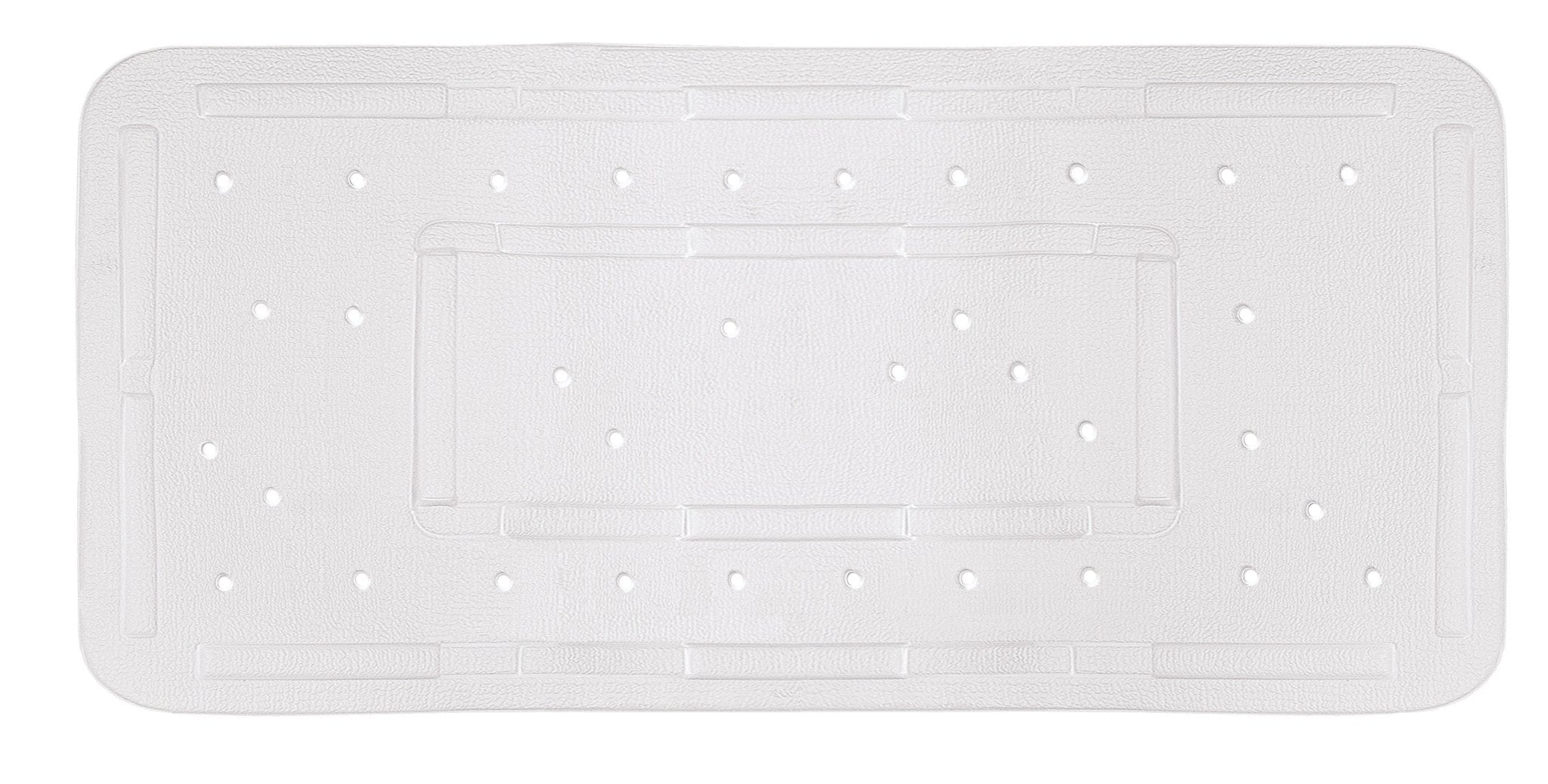 Weiße Wanneneinlage SOFTY 36 x 80 cm liegt flach mit rutschhemmender Struktur und Lochmuster.