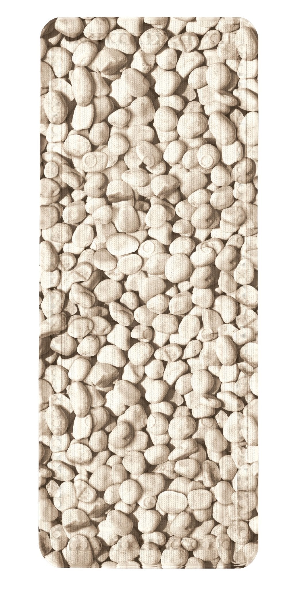 Wanneneinlage STEPSTONE Natur 36 x 92 cm mit naturfarbenem Kieselstein-Motiv in Rechteckform liegt flach.