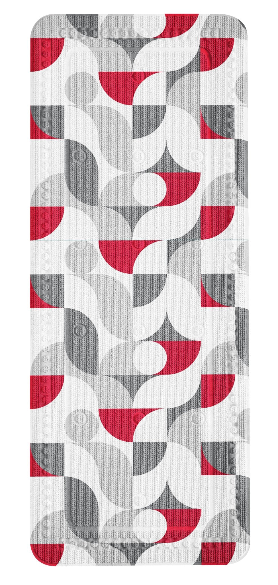 Die Wanneneinlage TESS Rubin 36 x 92 cm zeigt ein rot graues Muster auf weißem Hintergrund.