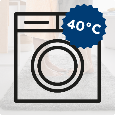 Waschmaschinensymbol mit 40° für waschbaren Badteppich.