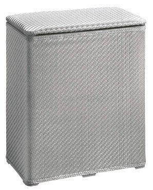 Rechteckiger, grauer Wäschekorb aus Kunststoffgeflecht mit Deckel