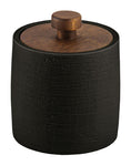 Schwarze, zylindrische Bad-Dose aus Keramik mit rundem Holzdeckel