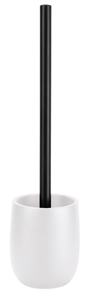 WC-Bürsten-Halter BONNY Weiß mit schwarzem Bürstengriff steht freistehend vor weißem Hintergrund.