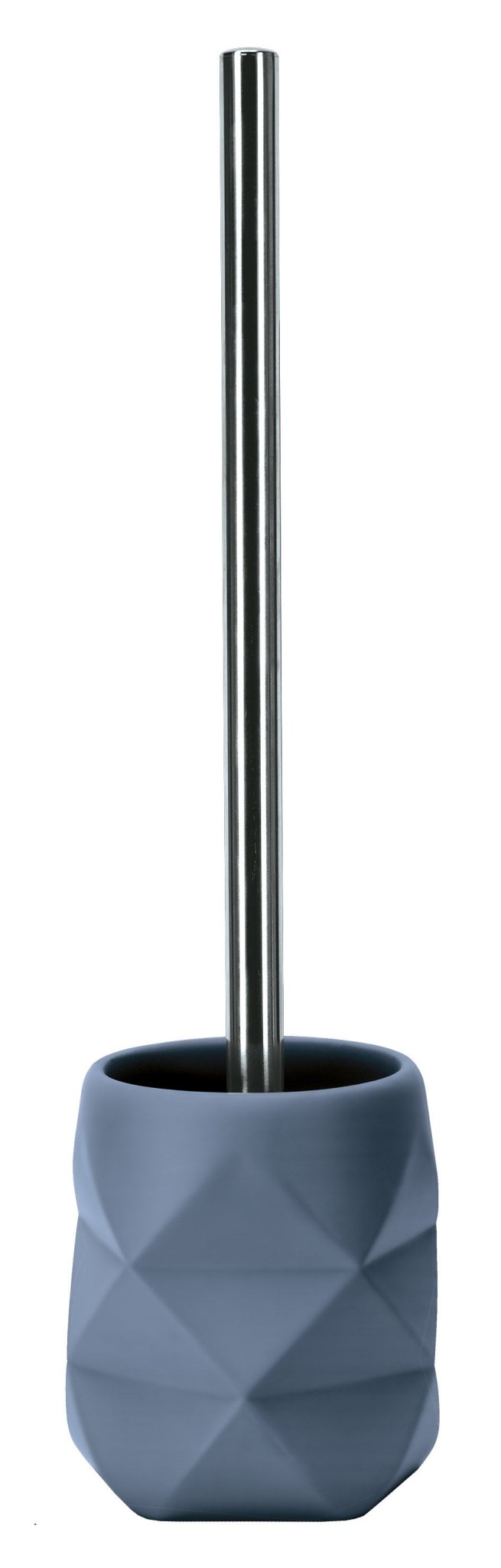 WC-Bürste mit blauem, facettiertem Halter und langem Edelstahlgriff